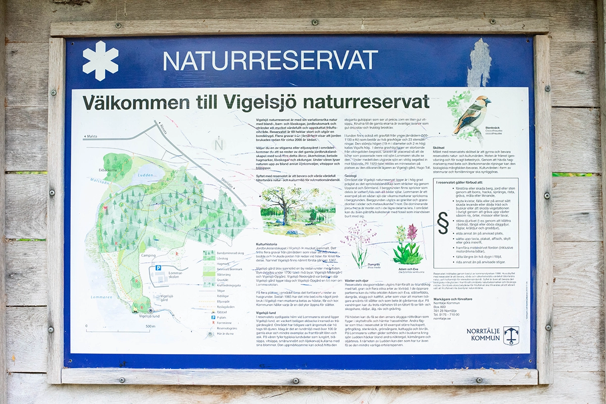 Informationsskylt i naturreservatet som visar allt du kan upptäcka längs vägen